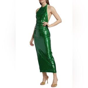 Ronny Kobo Alix‎ Green Sequined Halter Midi Gown New Small